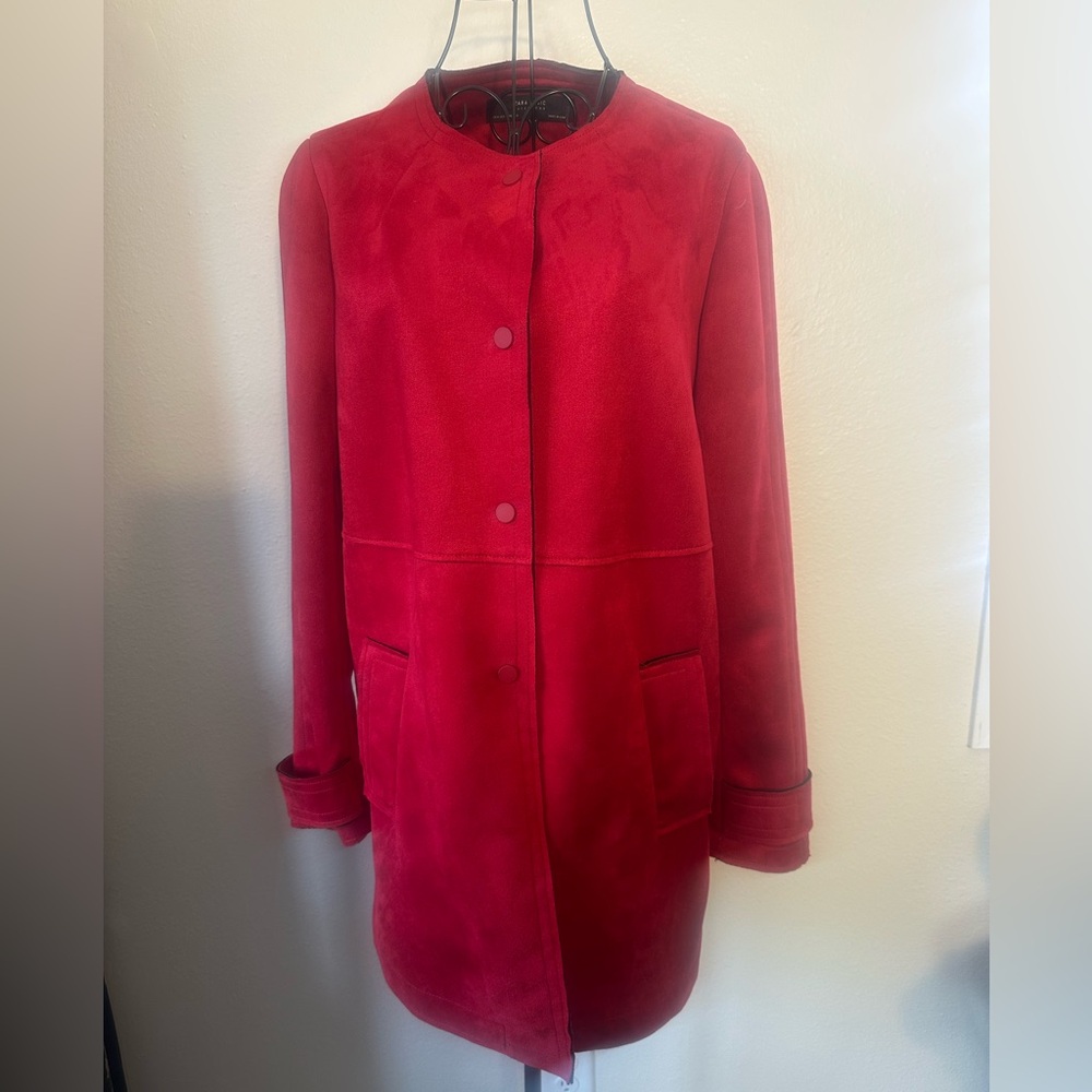 Zara Red Long Faux Suede jacket